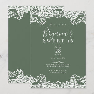 Rustik Oliv & Vitt Spets Elegant Sweet 16-fest Inbjudningar