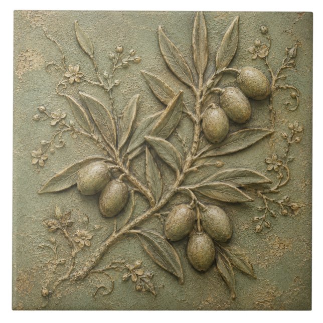 Rustik Olivlund Botanisk Falsk Relief Kakelplatta (Framsidan)