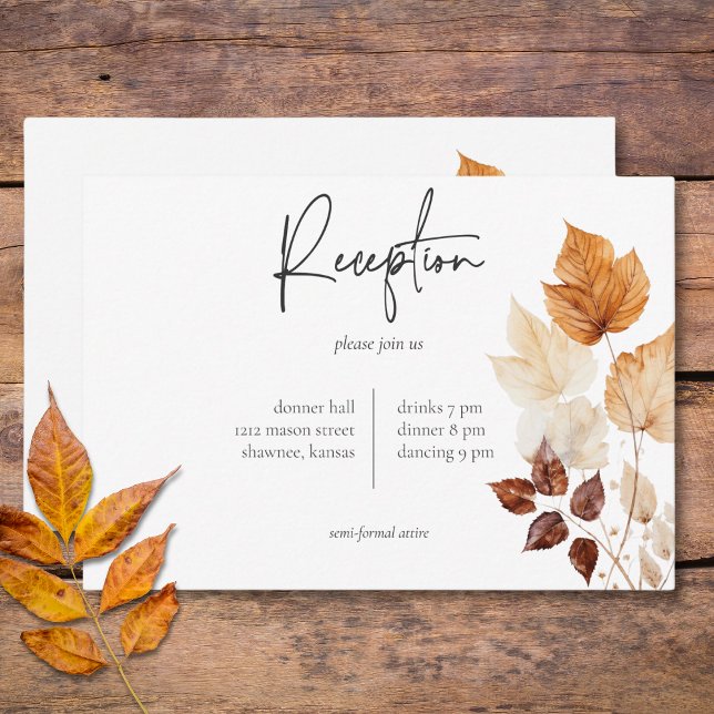 Rustik Ömtålig Burgunder & Rostiga Höstlöv Tilläggskort (Rustic Delicate Burgundy & Rust Fall Leaves Reception Enclosure Card)