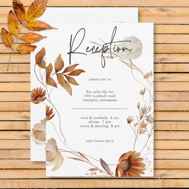 Rustik Ömtålig Höst Blommig Krans Mottagning Tilläggskort (Rustic Delicate Fall Floral Wreath Reception Enclosure Card)