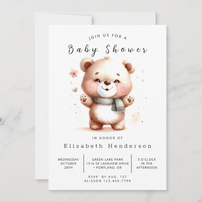 Rustik Online Bear Baby Shower Inbjudningar (Framsida)