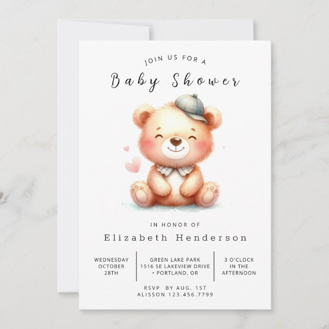 Rustik Online Bear Baby Shower Inbjudningar (Framsida)