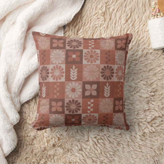 Rustik Orange Brown Burlap Flowers Dekorativ kudde (Filt)