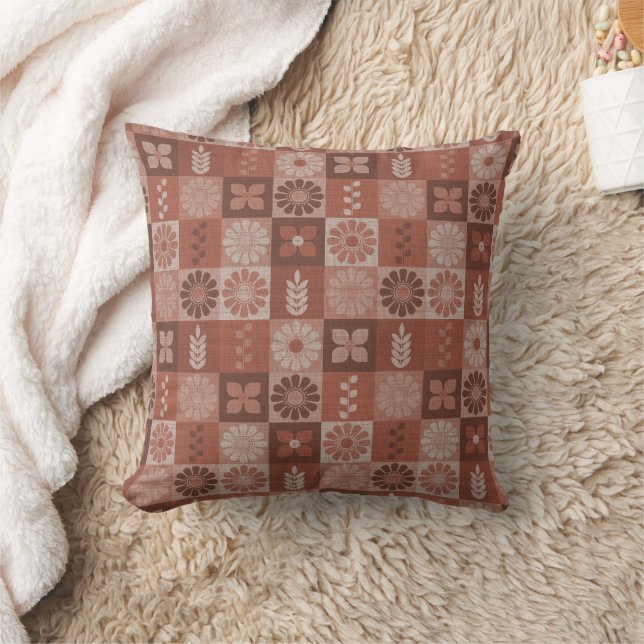Rustik Orange Brown Burlap Flowers Dekorativ kudde (Filt)