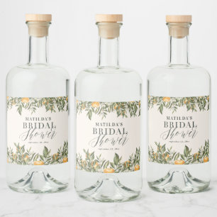 Rustik orange citrus botanical möhippa party spritflaskor etikett