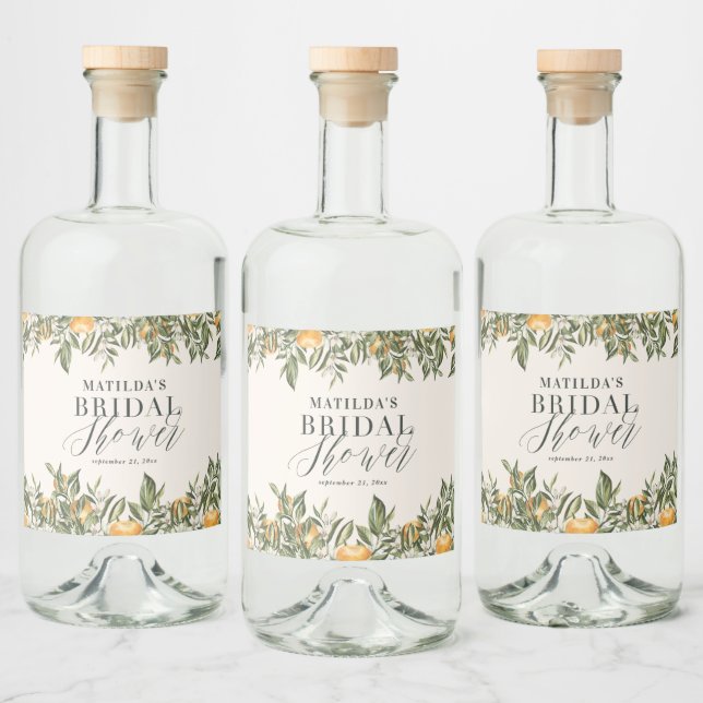 Rustik orange citrus botanical möhippa party spritflaskor etikett (Flaskor)