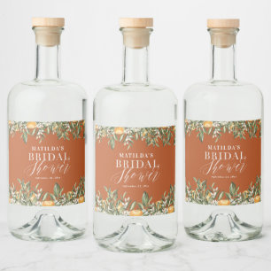 Rustik orange citrus botanical möhippa party spritflaskor etikett