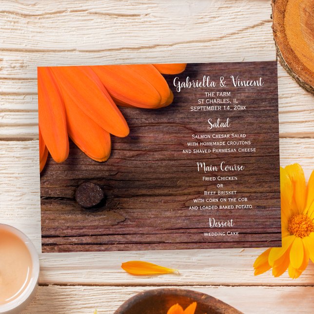 Rustik Orange Daisy Land Westerna Bröllop Menu (Skapare uppladdad)