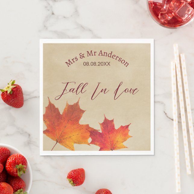 Rustik Orange fall i Kärlek Löv Bröllop hösten Pappersservett (Insitu)