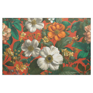 Rustik orange grön botanisk djärv vintage blommig  tyg