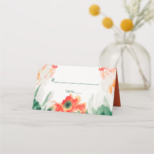 Rustik Orange, Grönt, Blommigt för vit vattenfärg Placeringskort
