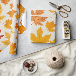 Rustik Orange Gult Höstkarta Löv Mönster Presentpapper