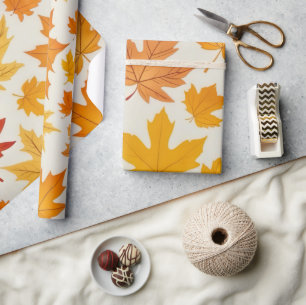 Rustik Orange Gult Höstkarta Löv Mönster Presentpapper