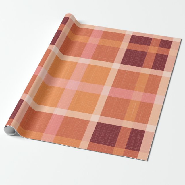 Rustik Orange Hösthöstfälle Tartan Presentpapper (Utrullad)