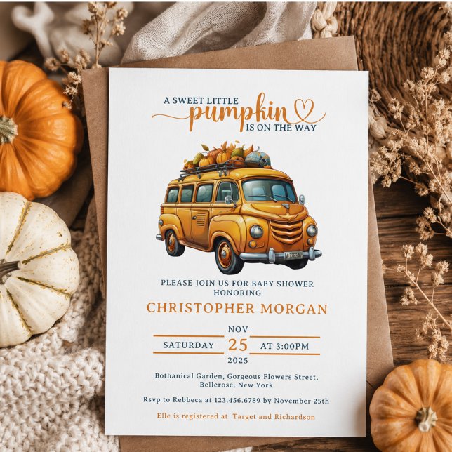 Rustik Orange Lastbil Liten Pumpa Bebis Shower Inbjudningar (Rustic Orange Truck Little Pumpkin Baby Shower Invitation)