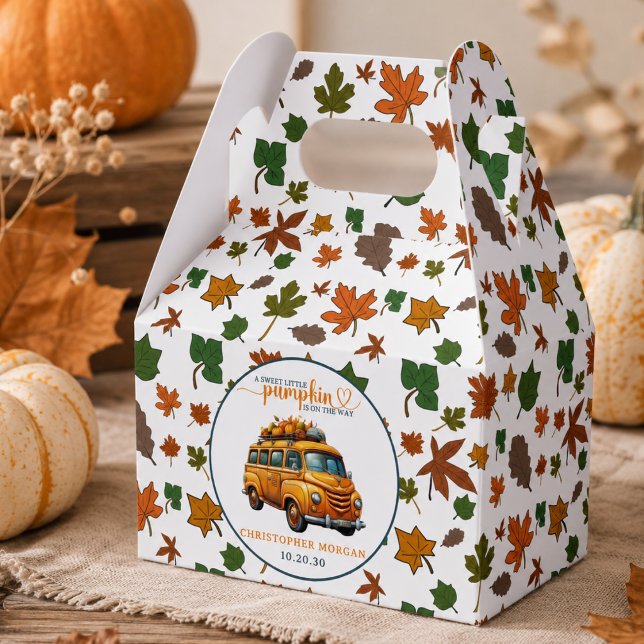 Rustik Orange Lastbil Liten Pumpa Bebis Shower Presentaskar (Rustic Orange Truck Little Pumpkin Baby Shower Favor Boxes)