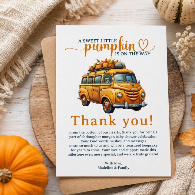 Rustik Orange Lastbil Liten Pumpa Bebis Shower Tack Kort (Rustic Orange Truck Little Pumpkin Baby Shower Thank You Card)