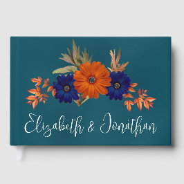 Rustik Orange, marinblå Blommigten Bröllop Gästböcker