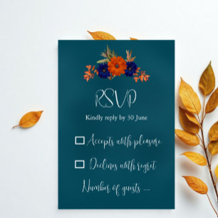 Rustik Orange, marinblå Blommigten Bröllop OSA Kort