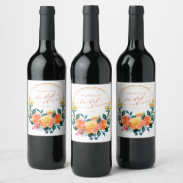 Rustik Orange Möhippa för Blommigt av vattenfärg Vinflaska Etikett