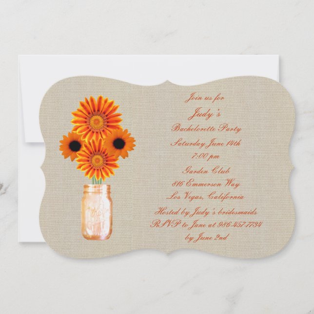 Rustik Orange Murad Glas Sjungmö Invitation Inbjudningar (Framsida)