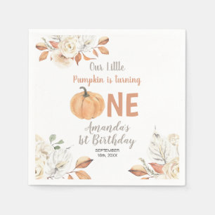 Rustik Orange Pumpa 1:a Födelsedagen Blommig Pappersservett
