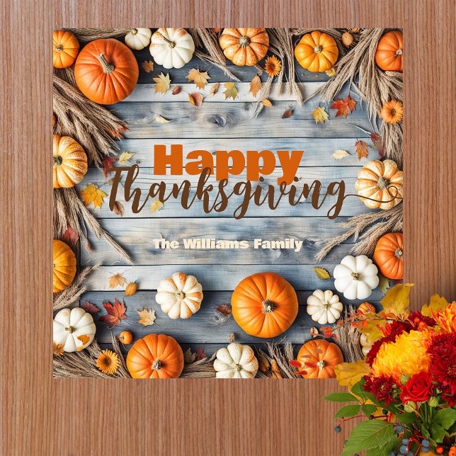 Rustik Orange Pumpa Familj Thanksgiving Välkommen Poster (Skapare uppladdad)