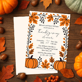 Rustik Orange Pumpa Höstlöv Thanksgiving Inbjudningar