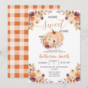 Rustik Orange Pumpkin Blommigt Houseuppvärmning Pa Inbjudningar
