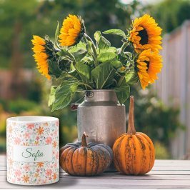 Rustik orange rosa blomma vattenfärg mönster kaffemugg