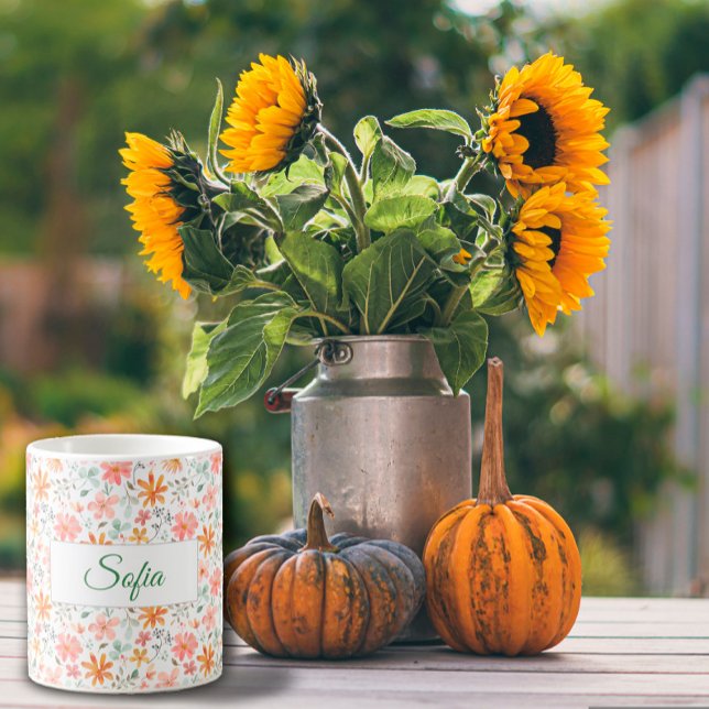 Rustik orange rosa blomma vattenfärg mönster kaffemugg (Skapare uppladdad)