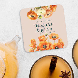 Rustik Orange Rosa Garden Blommigt Födelsedagsfest Underlägg Papper Kvadrat