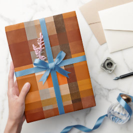 Rustik Orange Rostbrun Lera Rutig Mönster Presentpapper
