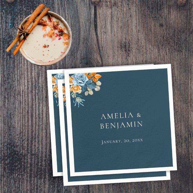 Rustik Orange Terrakotta Marinblå Rust Bröllop Pappersservett (Skapare uppladdad)