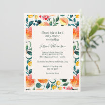 Rustik Orange Watercolor Flowers Boho Baby Shower
