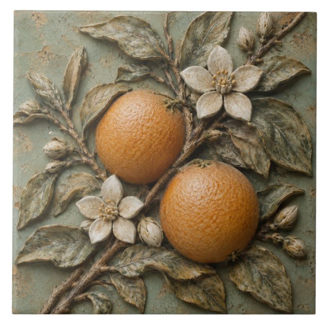Rustik Orangeblom Citrus Fals Relief Kakelplatta (Framsidan)