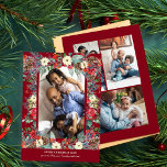 Rustik över flera fotovattenfärger botanisk jul julkort<br><div class="desc">Rustik modern vinterfamilj botaniskt God jul-blommigt,  fem helgdag för fotokollage med röd burgundi och sage grönt ram av gräs,  bär,  ben och löv på vit bakgrund.           Anpassa den med anpassningsbar 5-foton,  din text och familj namnteckning på båda sidor!</div>