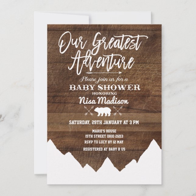 Rustik över vårt Underbarare Äventyr-babyvykort Inbjudningar (Framsida)