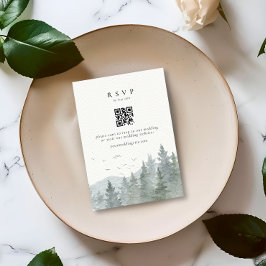 Rustik över vattenfärgsberget Träd Bröllop QR-kod OSA Kort