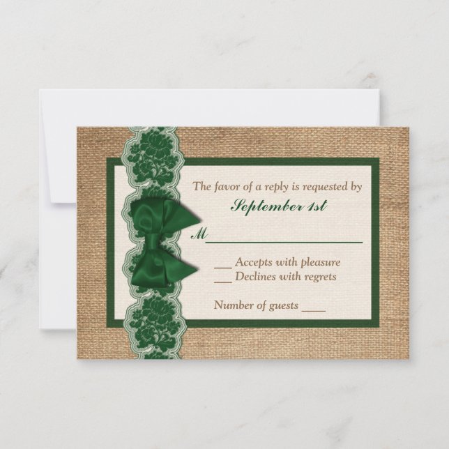 Rustik överlappning, tryckt Snöre, Bow-Bröllop OSA Kort (Framsida)