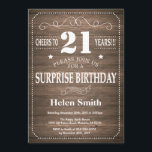 Rustik överraskning 21:a födelsedagsinbjudan inbjudningar<br><div class="desc">Rustik överraskning 21:a födelsedagsinbjudan med Rustic Wood Background. Vintage Retro. Vuxen födelsedag. Manliga Manar eller Kvinnor födelsedag. Barnpojke eller Dam Tonåring tonårsdagen Inbjudan. 13:e 15:e 16:e 18:e 20:e 30:e 40:e 60:e 70:e 80:e 90:e 100:e. Vilken ålder som helst. Om du vill göra ytterligare anpassningar klickar du på knappen Anpassa och...</div>