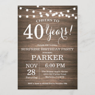 Rustik överraskning 40-års födelsedagsinbjudan Trä Inbjudningar