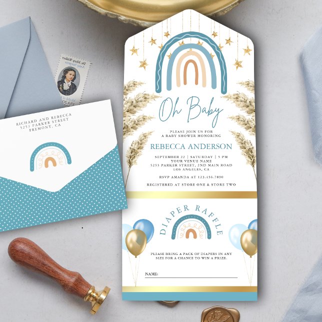 Rustik Pampasgräs Blå Boho Regnbåge Baby Shower (Skapare uppladdad)