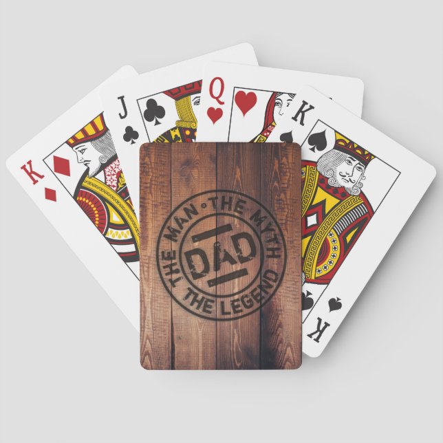 Rustik Pappa Mannen Myten Legend Bränd Trä  Casinokort (Baksidan)