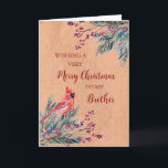 Rustik Papper Watercolor Brother God jul Kort<br><div class="desc">God jul för broderkort med vintern vattenfärgsblad,  kardinal,  rustik papper mönster och tankfull vers.</div>
