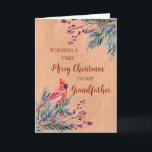 Rustik Papper Watercolor Grandfather-jul Kort<br><div class="desc">God jul för farfartkort med vintern vattenfärgsblad,  kardinal,  rustik papper mönster och tankfull vers.</div>