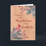 Rustik Papper Watercolor Grandfather-jul Kort<br><div class="desc">God jul för farfartkort med vintern vattenfärgsblad,  kardinal,  rustik papper mönster och tankfull vers.</div>