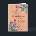 Rustik Papper Watercolor Grandson God jul Kort<br><div class="desc">God jul för barnsonskort med vintern vattenfärgsblad,  kardinal,  rustik papper mönster och tankfull vers.</div>