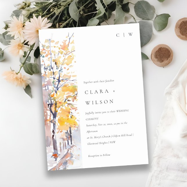 Rustik Pastel-Gult Höstfyllning i liggande Bröllop Inbjudningar (Skapare uppladdad)
