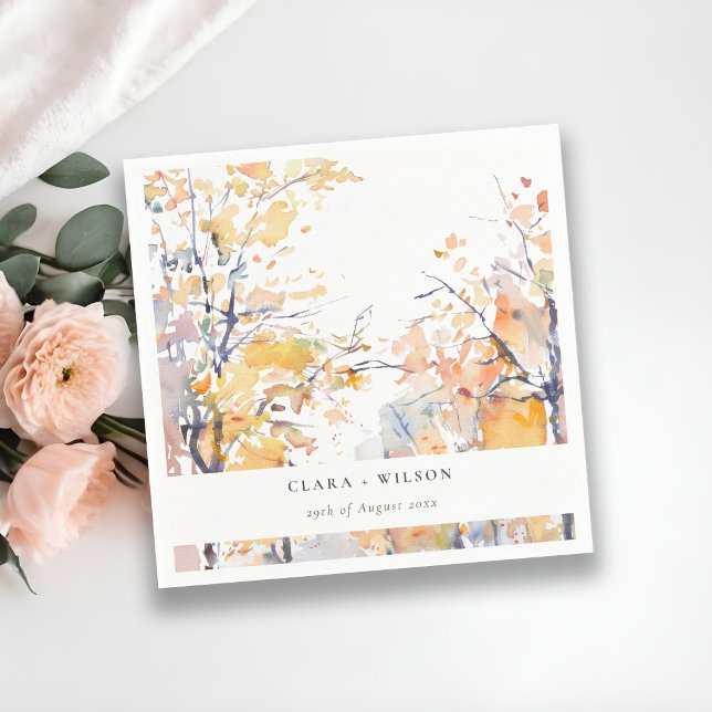 Rustik Pastel-Gult Höstfyllning i liggande Bröllop Pappersservett (Skapare uppladdad)